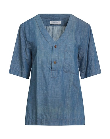 GRIFONI Solid color shirts & blouses Light blue 60% Cotton, 40% Linen