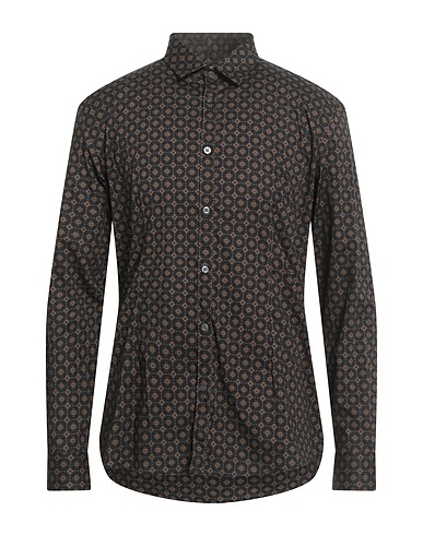 DANIELE ALESSANDRINI HOMME Patterned shirt Black 97% Cotton, 3% Elastane