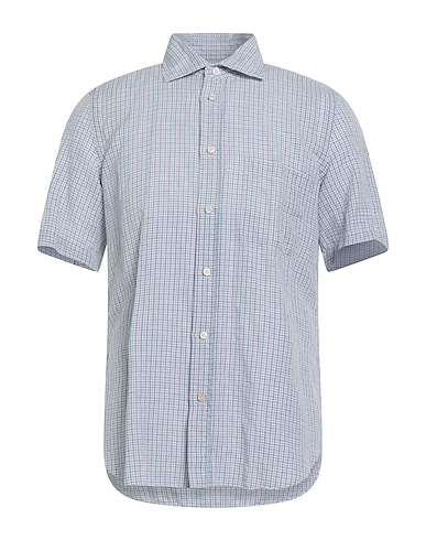 FINAMORE 1925 Checked shirt Light blue 51% Linen, 49% Cotton