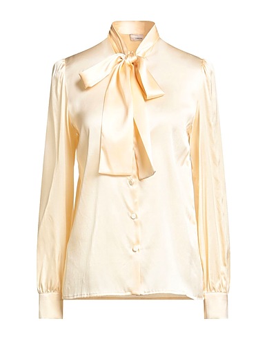 LARDINI Solid colour shirts & blouses Pastel yellow 94% Silk, 6% Elastane