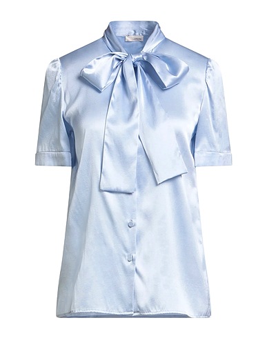 LARDINI Solid color shirts & blouses Sky blue 94% Silk, 6% Elastane