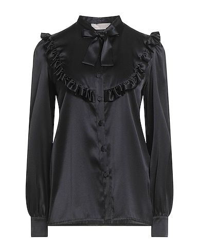 LARDINI Solid color shirts & blouses NERO 94% Silk, 6% Elastane