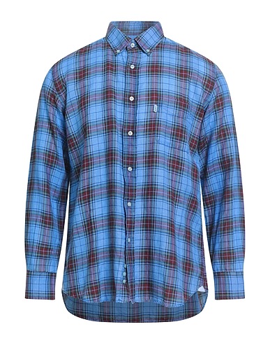 BARBOUR Checked shirt Light blue 60% Linen, 40% Cotton