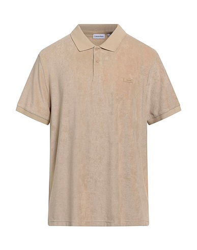 CALVIN KLEIN Polo shirt Beige 78% Cotton, 22% Polyester