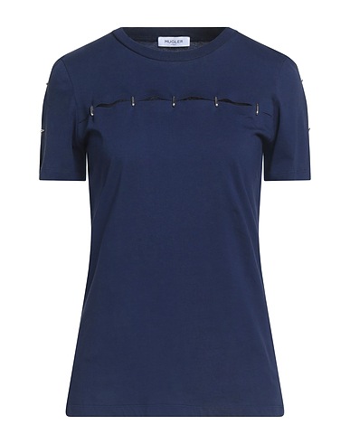 MUGLER T-shirt Navy blue 100% Cotton, Zamak