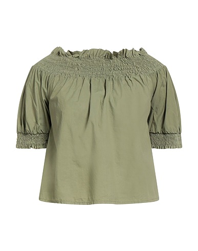 LE STREGHE Off-the-shoulder top Military green 100% Cotton