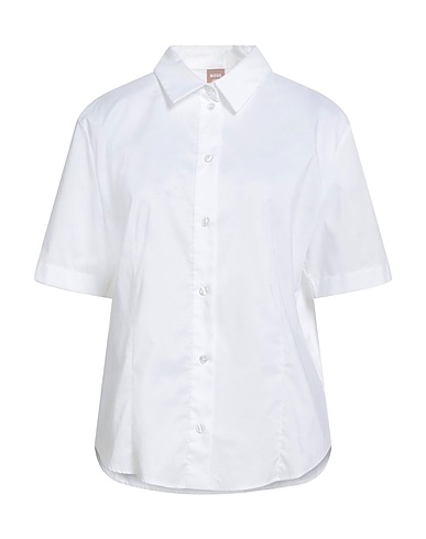 BOSS Solid color shirts & blouses White 63% Cotton, 37% Polyester