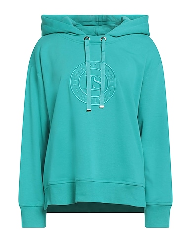 LUISA SPAGNOLI Hooded track jacket  Turquoise 88% Cotton, 12% Polyester