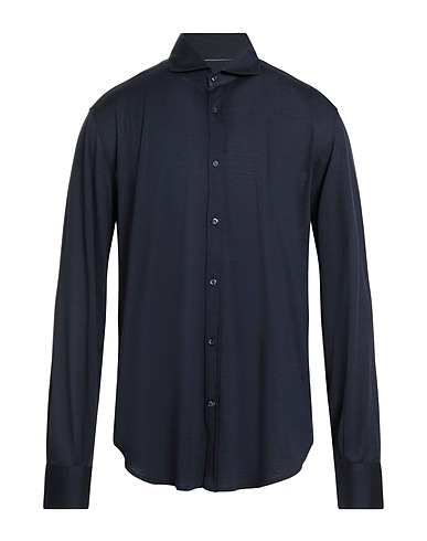 BRUNELLO CUCINELLI Solid color shirt Navy 62% Silk, 38% Cotton