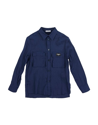 DOLCE&GABBANA Solid colour shirt Navy blue 100% Linen, Polyester