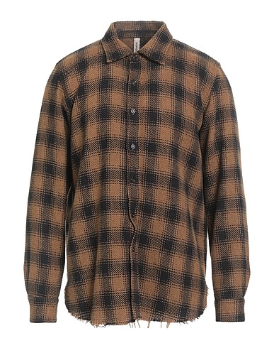 GIORGIO BRATO Checked shirt Camel 66% Cotton, 34% Wool