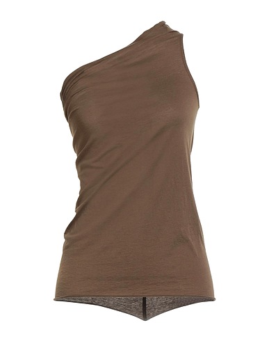 RICK OWENS One-shoulder top Military green 90% Cotton, 10% Cashmere