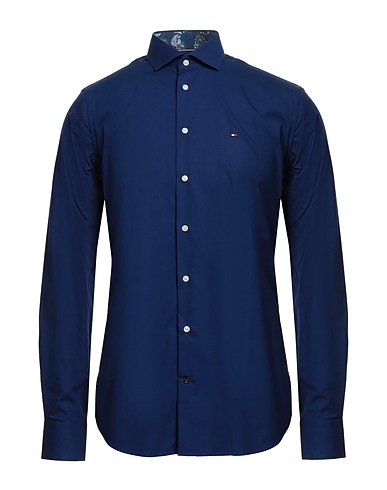 TOMMY HILFIGER Solid color shirt Blue 100% Cotton