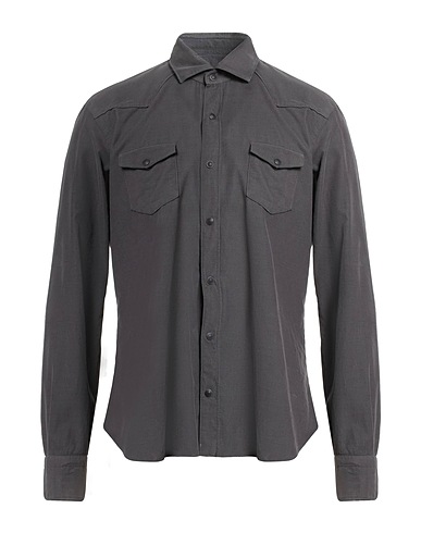 DANDYLIFE by BARBA Einfarbiges Hemd Braungrau 100% Baumwolle