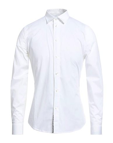BIKKEMBERGS Solid colour shirt White 96% Cotton, 4% Elastane, Polyester