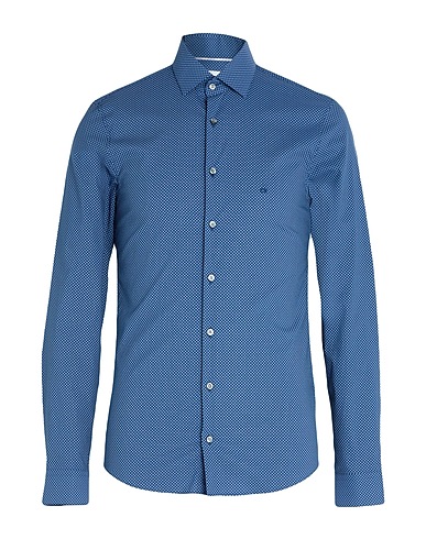 CALVIN KLEIN Checked shirt Navy 55% Cotton, 40% Polyamide, 5% Elastane