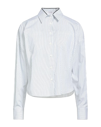 BRUNELLO CUCINELLI Camisas de rayas Verde oscuro 81% Algodón, 19% Seda, Latón