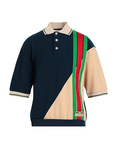 GUCCI Polo shirt Navy blue 63% Wool, 37% Cotton, Polyester, Polyamide, Elastane