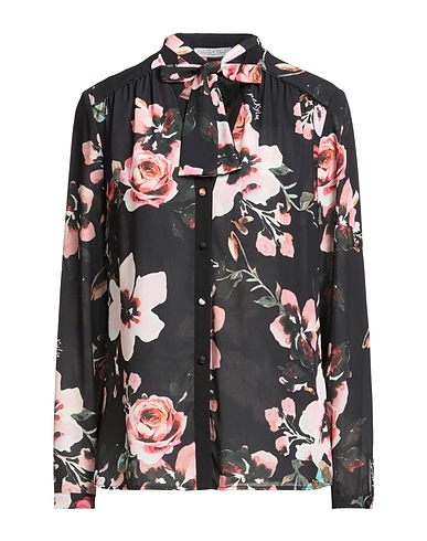 LUCKYLU  Milano フローラル柄シャツ＆ブラウス ブラック ポリエステル 100% / ポリウレタン