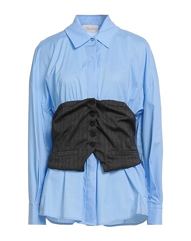 SOUVENIR Shirts Light blue 97% Cotton, 3% Elastane