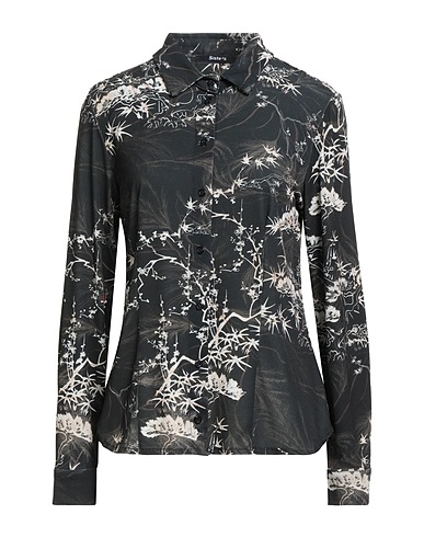 SISTE'S Floral shirts & blouses Black 94% Polyester, 6% Elastane