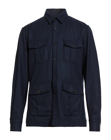 BOGLIOLI Solid colour shirt Navy blue 100% Virgin Wool