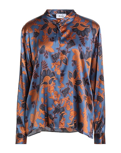 NIŪ Floral shirts & blouses Blue 92% Silk, 8% Elastane