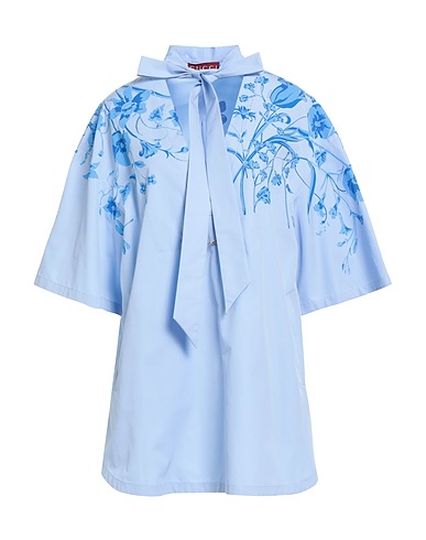 GUCCI Top Sky blue 100% Cotton, Cow leather