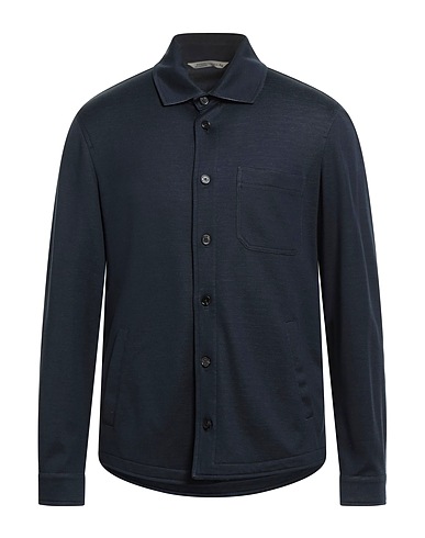 MAURIZIO BALDASSARI Solid color shirt Navy 62% Silk, 38% Cotton