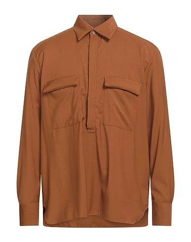 PT Torino Solid colour shirt Camel 100% Virgin Wool