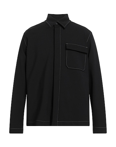SOULLAND Solid color shirt Black 96% Wool, 4% Elastane