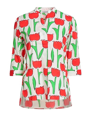 CALIBAN Camicie e bluse a fiori Bianco 100% Cotone