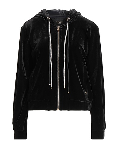 GAUDÌ Hooded track jacket  JEANS Black 99% Polyester, 1% Elastane