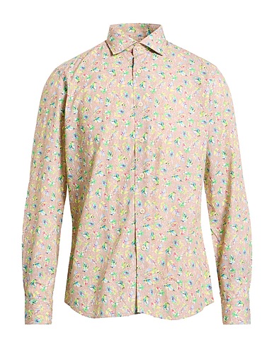 BRANCACCIO Patterned shirt Beige 97% Cotton, 3% Elastane