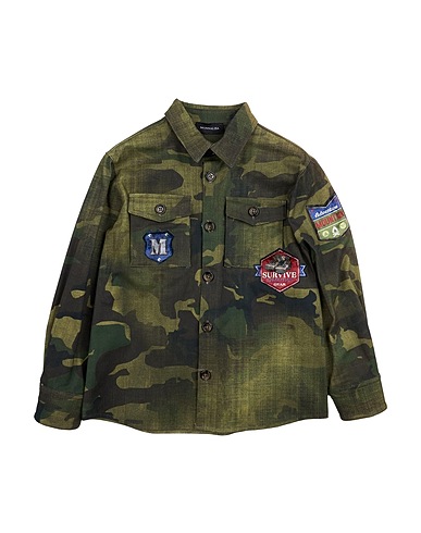 MONNALISA Patterned shirt Military green 97% Cotton, 3% Elastane