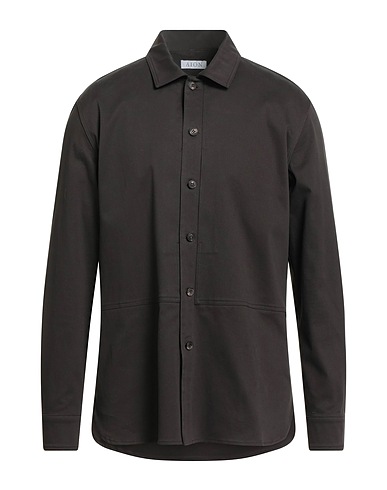 AION Solid colour shirt Dark brown 98% Cotton, 2% Elastane