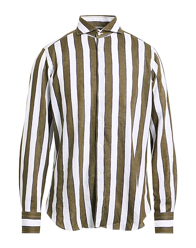 BRANCACCIO Striped shirt Military green 50% Cotton, 50% Linen