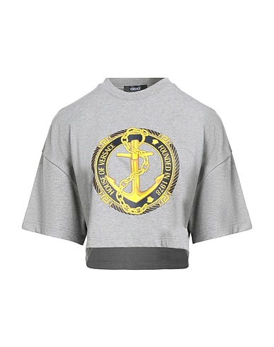 VERSACE Crop top Grey 100% Cotton, Elastane