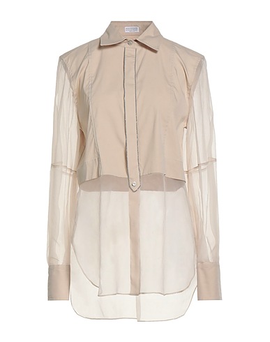 BRUNELLO CUCINELLI Shirts Beige 72% Cotton, 23% Polyamide, 5% Elastane, Brass