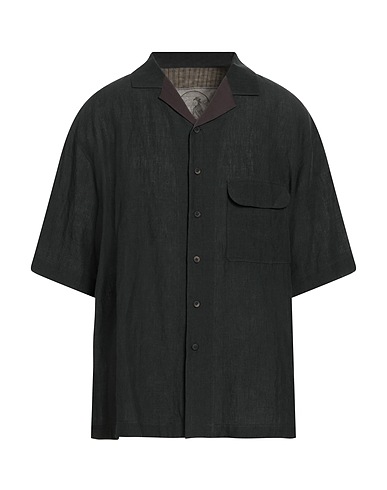 ZIGGY CHEN Linen shirt Dark green 100% Linen, Cotton, Wool