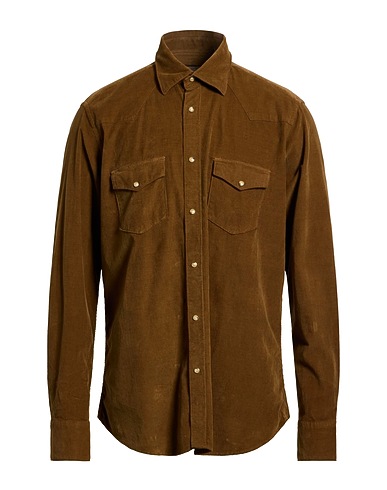 TINTORIA MATTEI 954 Solid color shirt Khaki 97% Cotton, 3% Elastane