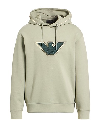 EMPORIO ARMANI Hooded track jacket  Sage green 76% Cotton, 18% Polyester, 6% Elastane
