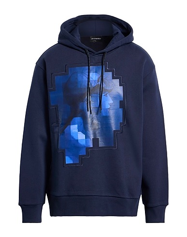EMPORIO ARMANI Hooded track jacket  Midnight blue 100% Cotton, Elastane