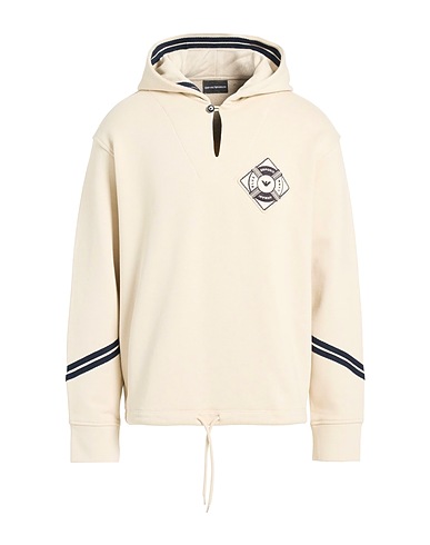 EMPORIO ARMANI Hooded track jacket  Beige 100% Cotton, Elastane