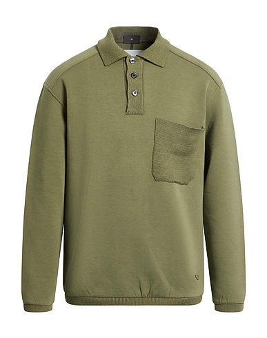 EMPORIO ARMANI Polo shirt Military green 76% Cotton, 18% Polyester, 6% Elastane, Wool, Polyamide
