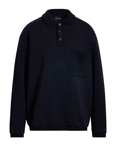 EMPORIO ARMANI Polo shirt Midnight blue 76% Cotton, 18% Polyester, 6% Elastane, Wool, Polyamide