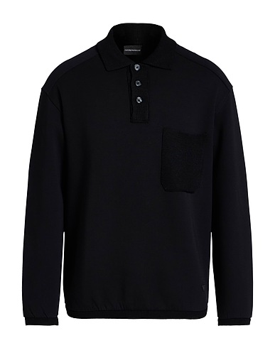 EMPORIO ARMANI Polo shirt Black 76% Cotton, 18% Polyester, 6% Elastane, Wool, Polyamide