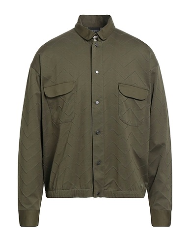 EMPORIO ARMANI Camicia tinta unita Verde militare 100% Cotone