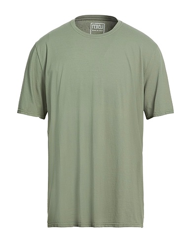 FEDELI Basic T-shirt Military green 98% Cotton, 2% Elastane