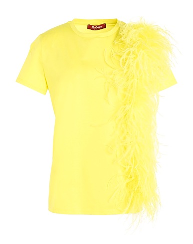MAX MARA STUDIO T-shirt Yellow 100% Cotton, Ostrich feathers